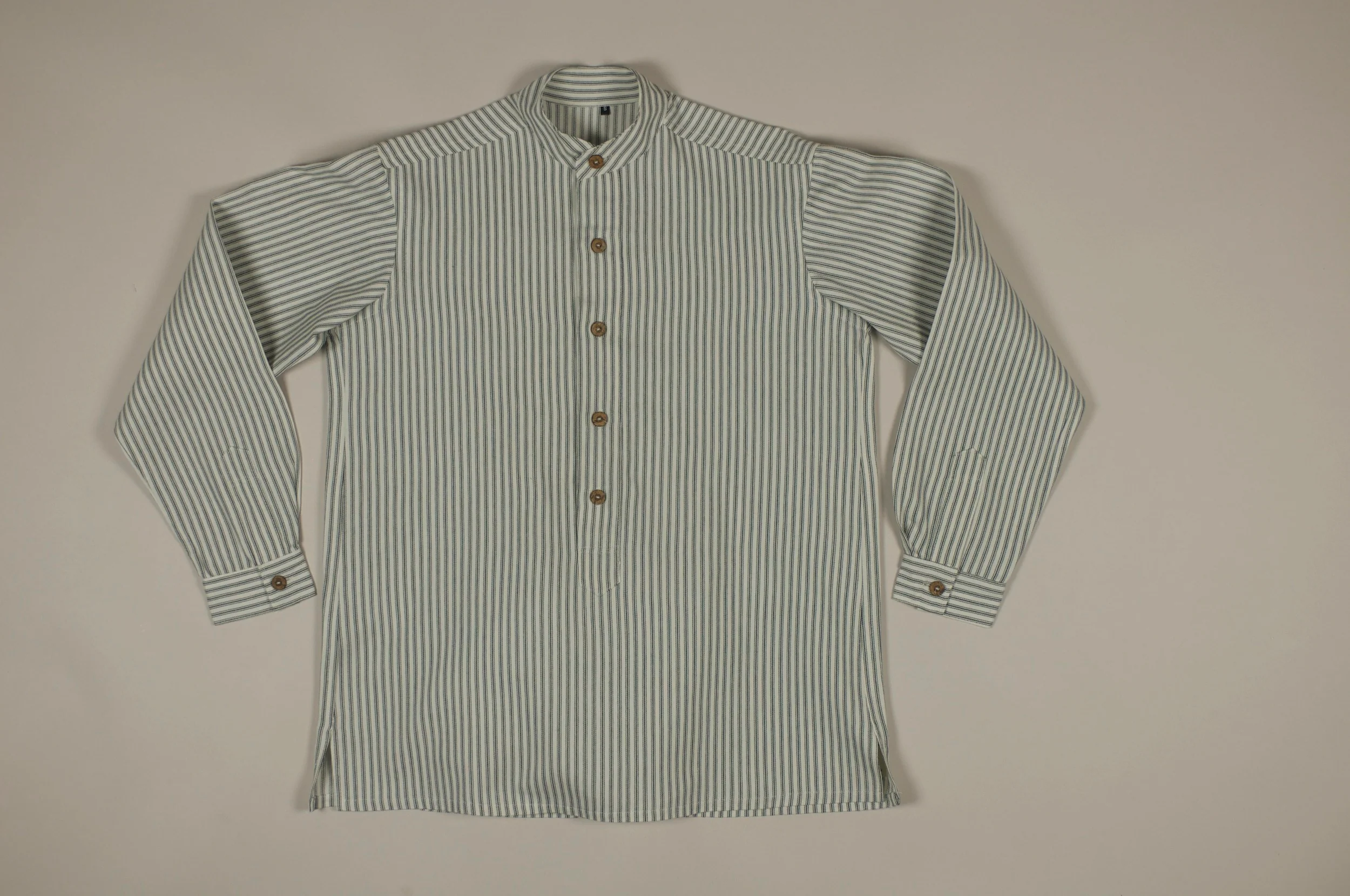 Collarless Ticking Work Shirt - Image 3