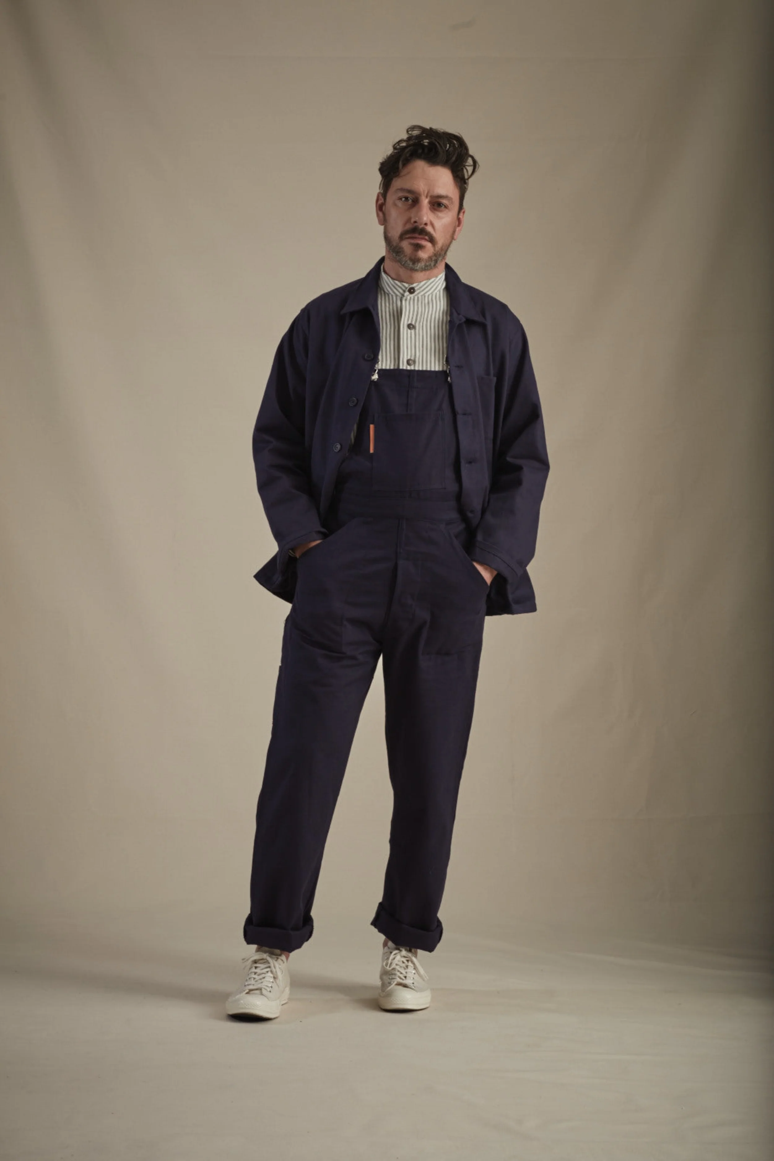 Collarless Ticking Work Shirt - Image 9
