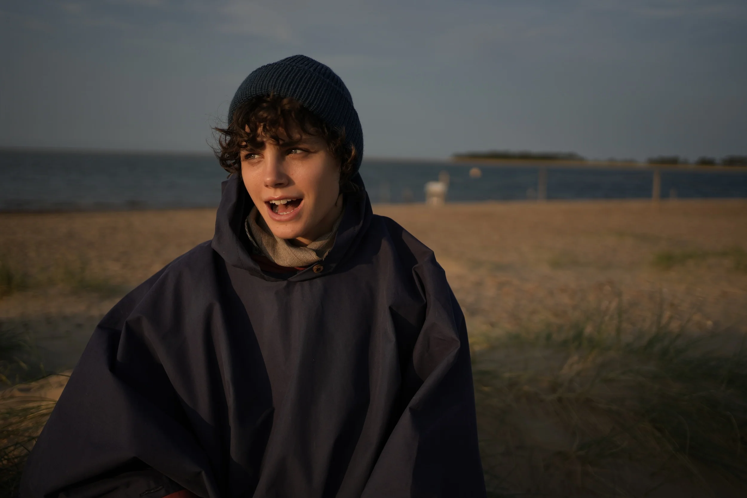 Long Hooded Rain Cape in Navy - Image 5