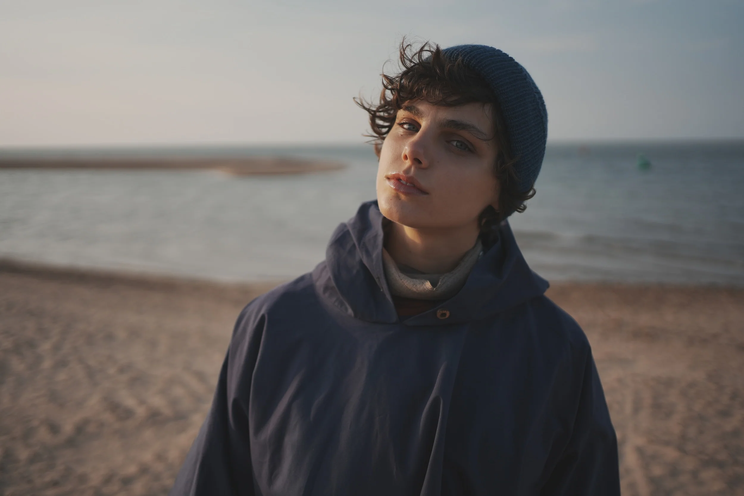 Long Hooded Rain Cape in Navy - Image 7